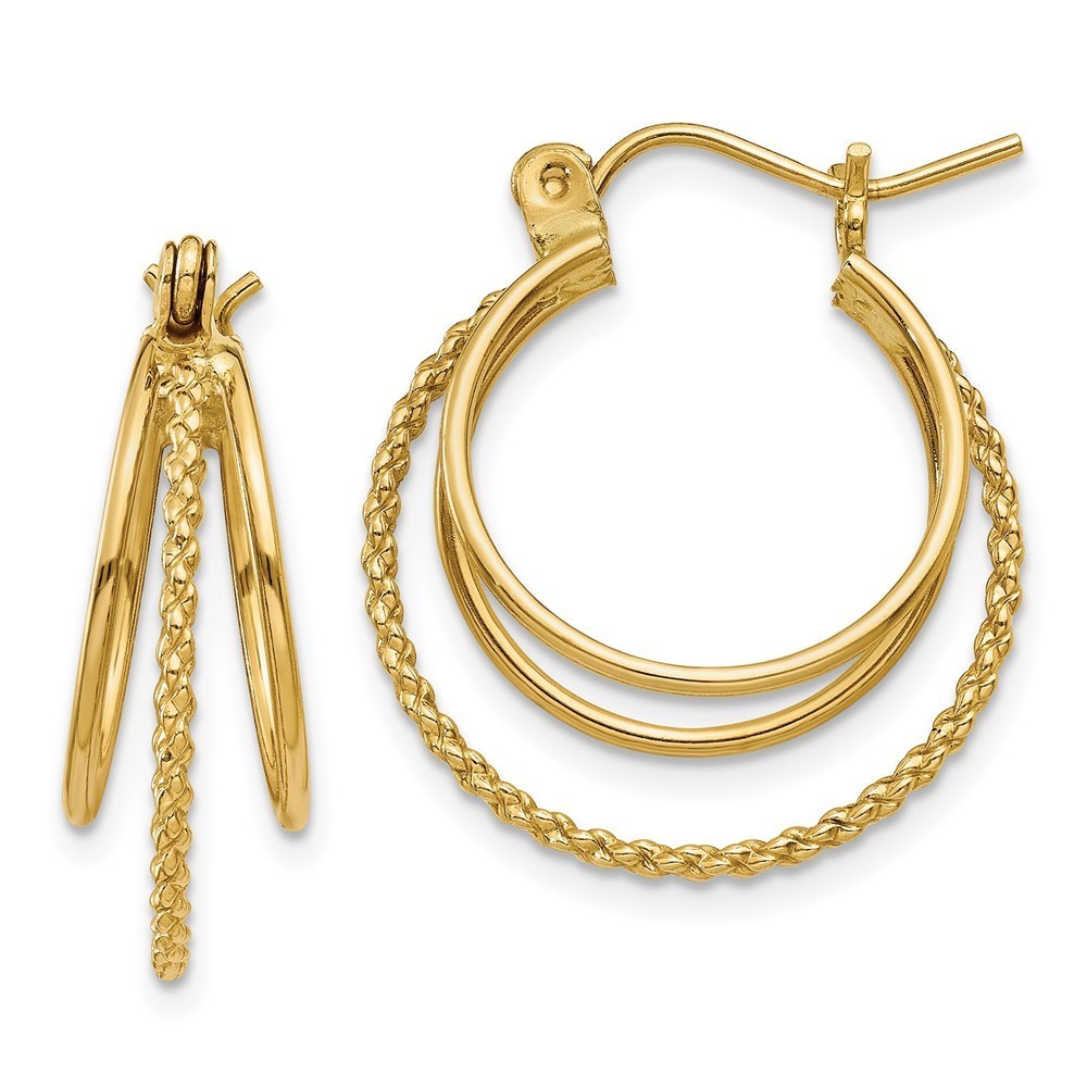 14k Yellow Gold Polished And Textured Circle Hoop Earrings 19 L X 18 Mm W